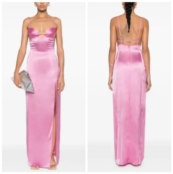 Nensi Dojaka Double Petal Satin Maxi Dress Pink Small - Picture 1 of 15